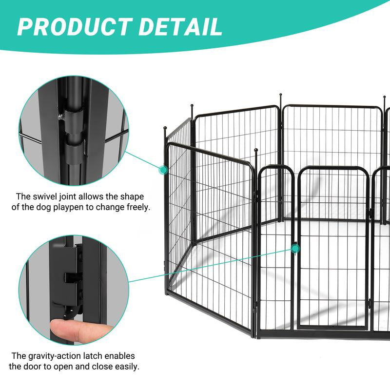 Pet Dog Fence, 32" Height 8 Panels Metal Dog Pen, Outdoor Exercise Pen with Door for RV, Camping, Yard