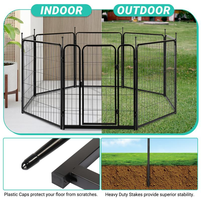 Pet Dog Fence, 32" Height 8 Panels Metal Dog Pen, Outdoor Exercise Pen with Door for RV, Camping, Yard