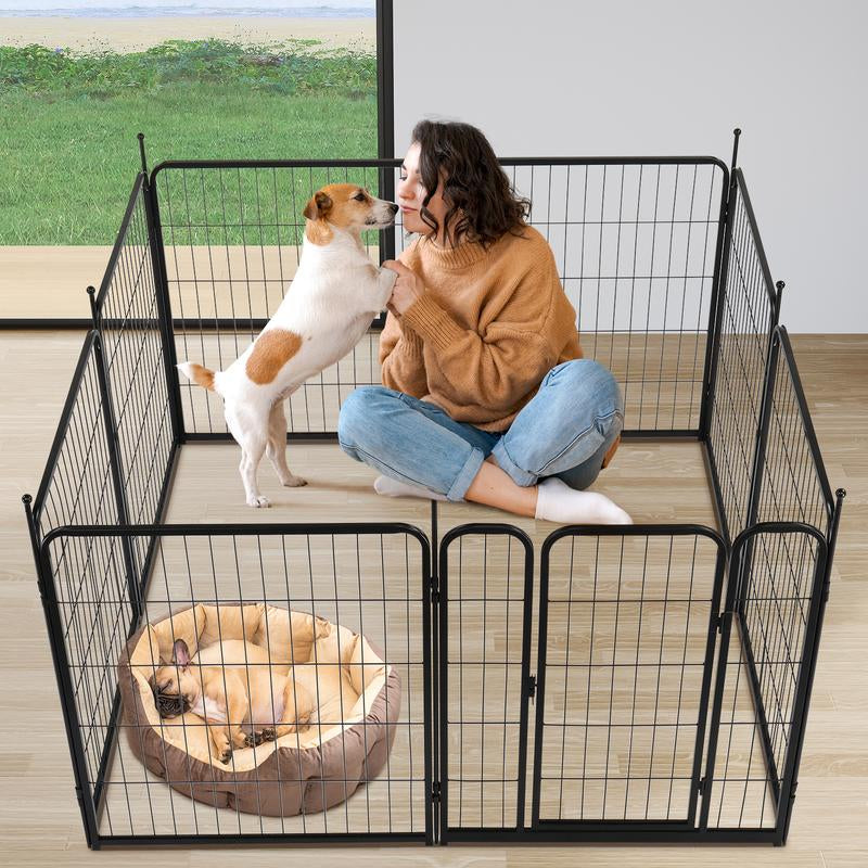 Pet Dog Fence, 32" Height 8 Panels Metal Dog Pen, Outdoor Exercise Pen with Door for RV, Camping, Yard