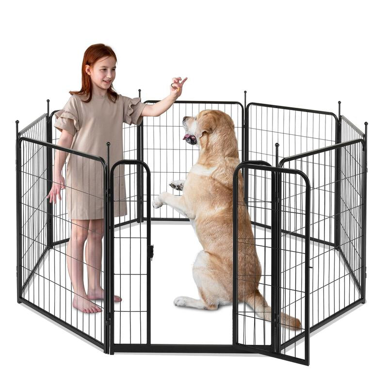 Pet Dog Fence, 32" Height 8 Panels Metal Dog Pen, Outdoor Exercise Pen with Door for RV, Camping, Yard