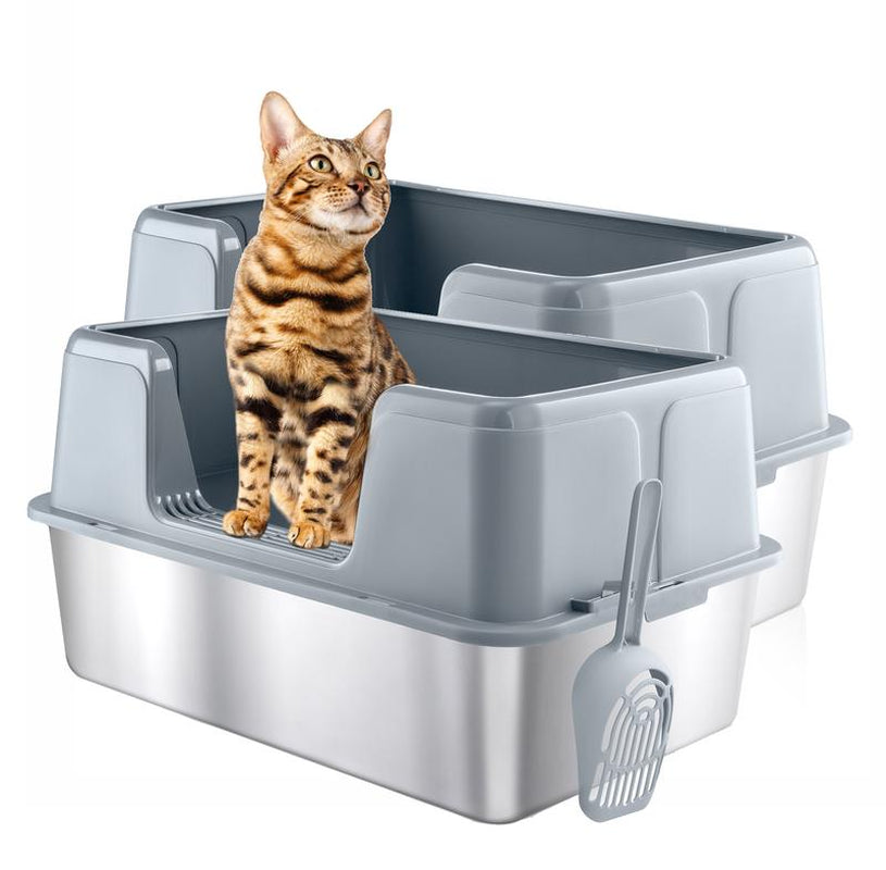 39L Large Cat Litter Box with High Sides, Open Top, Includes Scoop, 23.6 X 15.8 X 12 Inches