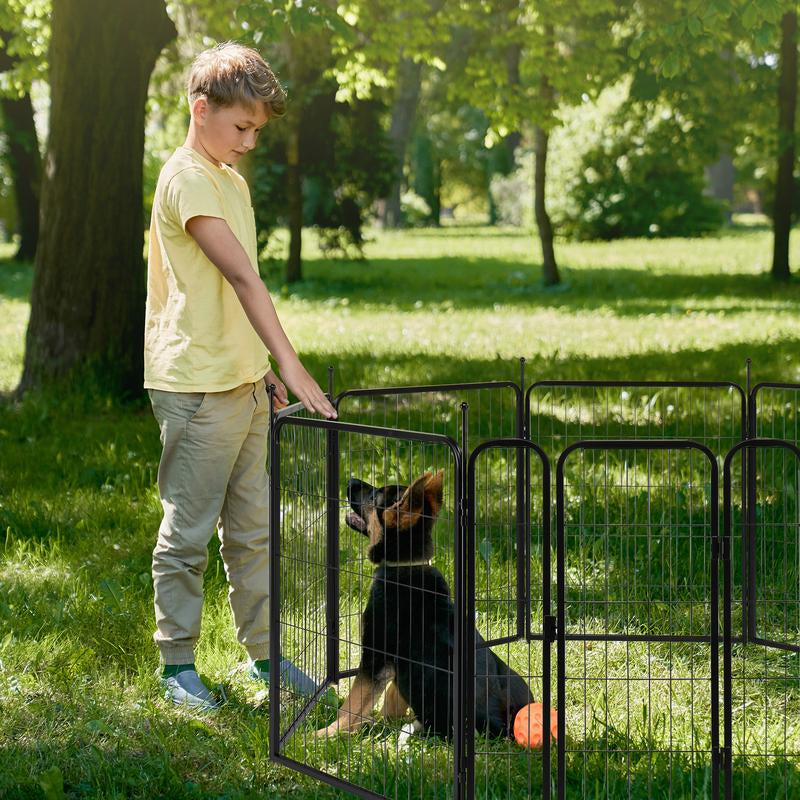 Pet Dog Fence, 32" Height 8 Panels Metal Dog Pen, Outdoor Exercise Pen with Door for RV, Camping, Yard