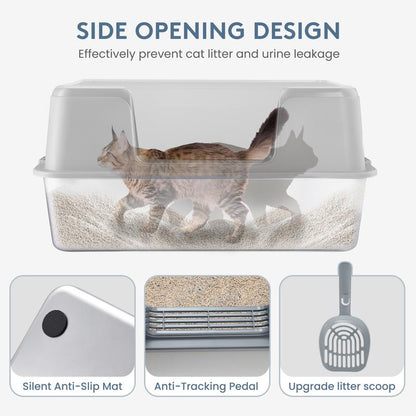 39L Large Cat Litter Box with High Sides, Open Top, Includes Scoop, 23.6 X 15.8 X 12 Inches