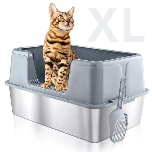 39L Large Cat Litter Box with High Sides, Open Top, Includes Scoop, 23.6 X 15.8 X 12 Inches